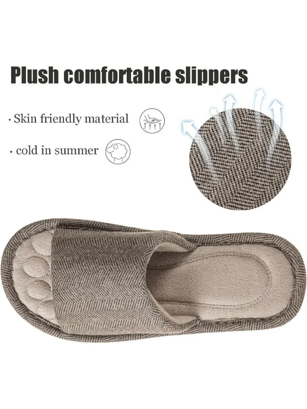 Men's Brown Slippers Breathable Slip-on Indoor Slippers Washable Home Shoes